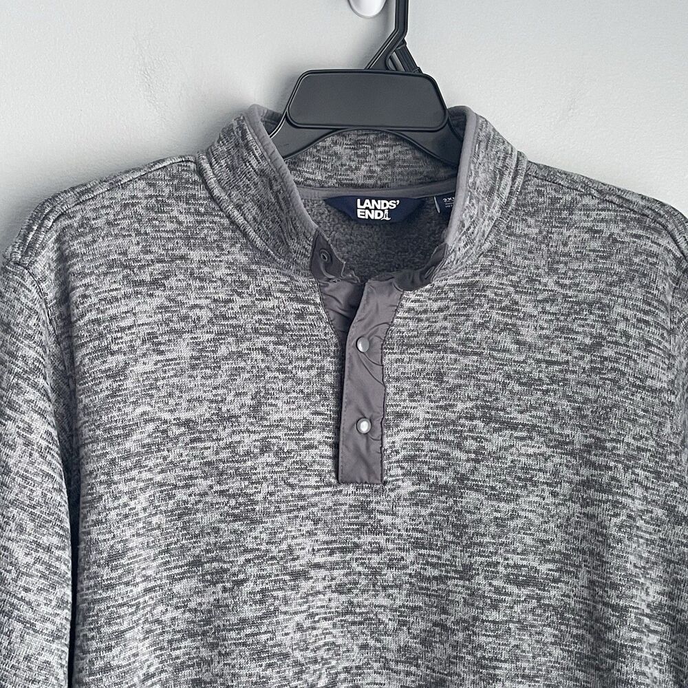 Lands' End Fleece Pullover Men's Size 2XL Gray Heathered 1/4 Snap Sweatshirt